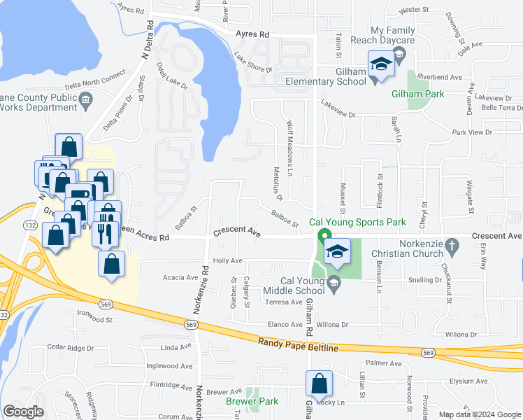 map of restaurants, bars, coffee shops, grocery stores, and more near 1798 Balboa Street in Eugene