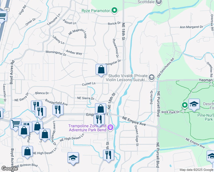 map of restaurants, bars, coffee shops, grocery stores, and more near 20854 Nova Loop in Bend
