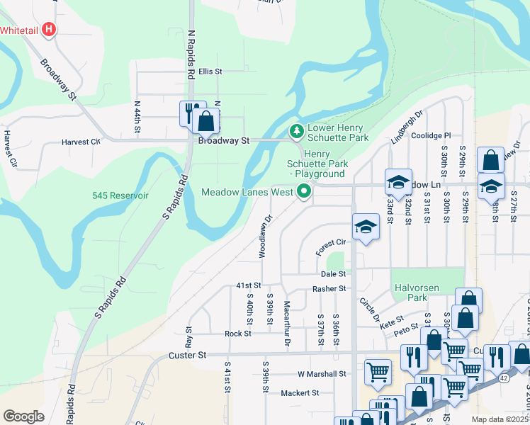 map of restaurants, bars, coffee shops, grocery stores, and more near 636 Woodlawn Drive in Manitowoc