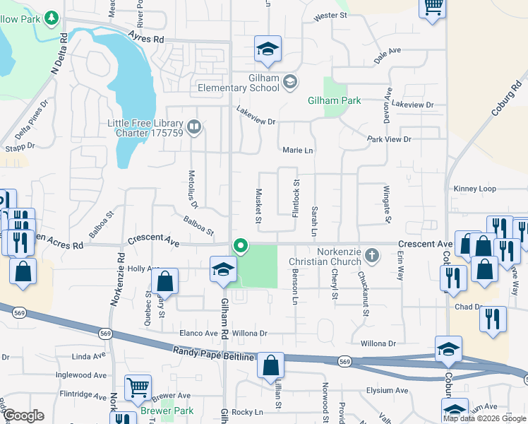 map of restaurants, bars, coffee shops, grocery stores, and more near 2076 Musket Street in Eugene