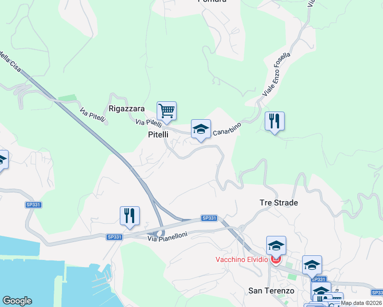 map of restaurants, bars, coffee shops, grocery stores, and more near 232 Via Umberto Biancamano in Pitelli