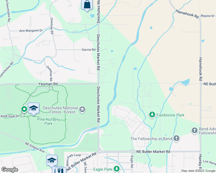 map of restaurants, bars, coffee shops, grocery stores, and more near 63190 Deschutes Market Road in Bend