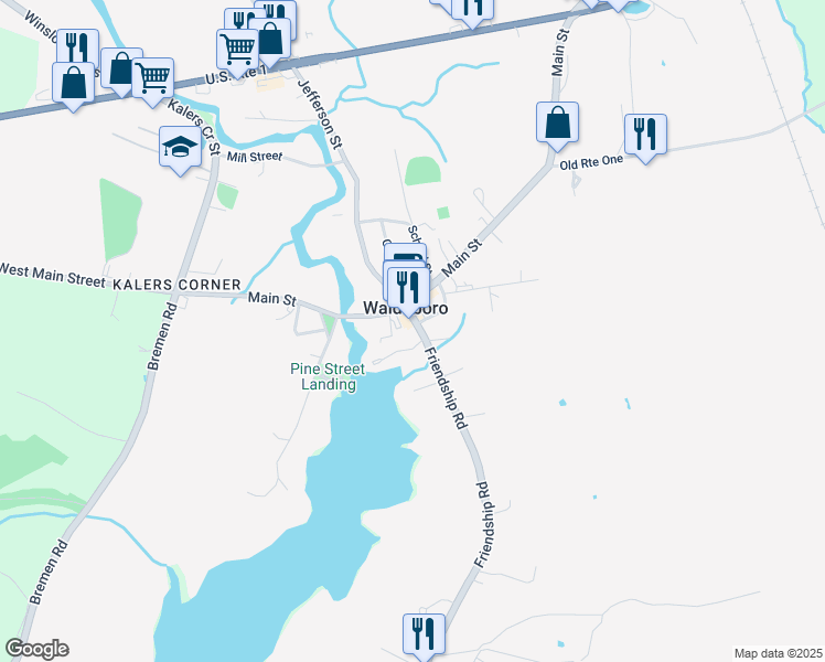 map of restaurants, bars, coffee shops, grocery stores, and more near 41 Friendship Road in Waldoboro