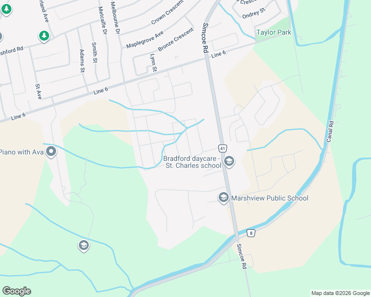 map of restaurants, bars, coffee shops, grocery stores, and more near in Bradford West Gwillimbury