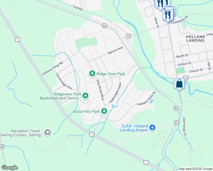 map of restaurants, bars, coffee shops, grocery stores, and more near Portea Lane in East Gwillimbury