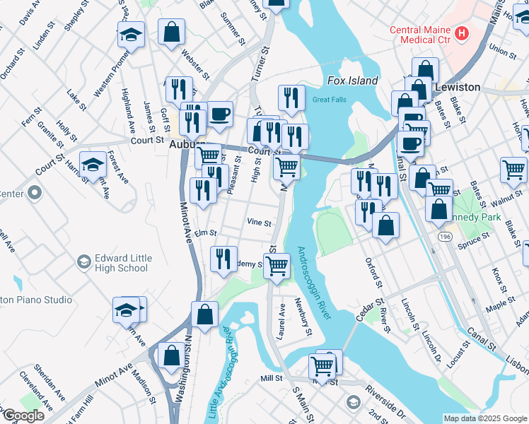 map of restaurants, bars, coffee shops, grocery stores, and more near 31 Drummond Street in Auburn
