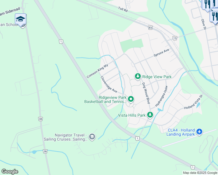 map of restaurants, bars, coffee shops, grocery stores, and more near Frank Kelly Drive in East Gwillimbury