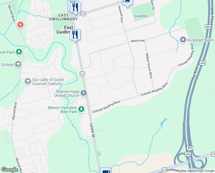 map of restaurants, bars, coffee shops, grocery stores, and more near 48 Maple Way in East Gwillimbury