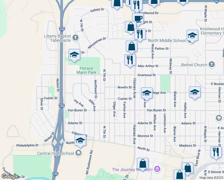 map of restaurants, bars, coffee shops, grocery stores, and more near 1021 Dilger Avenue in Rapid City