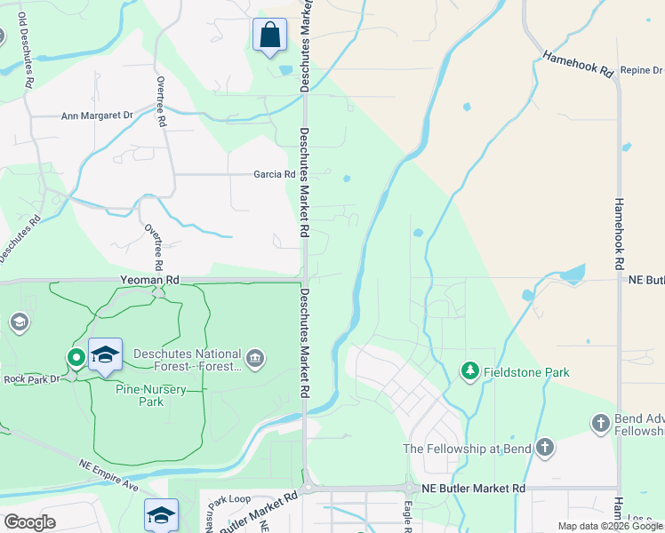map of restaurants, bars, coffee shops, grocery stores, and more near 63230 Deschutes Market Road in Bend