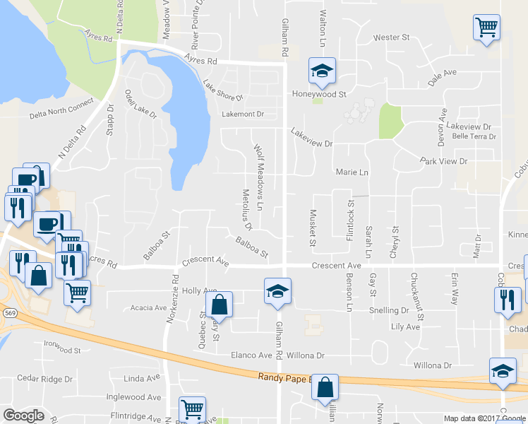 map of restaurants, bars, coffee shops, grocery stores, and more near 2939 Wolf Meadows Lane in Eugene