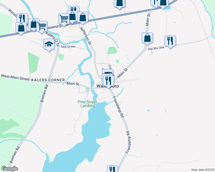 map of restaurants, bars, coffee shops, grocery stores, and more near in Waldoboro