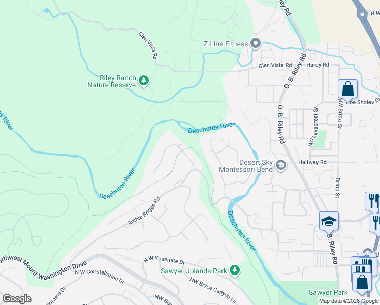map of restaurants, bars, coffee shops, grocery stores, and more near 4022 Northwest Northcliff in Bend