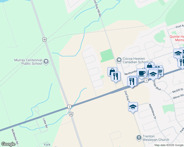 map of restaurants, bars, coffee shops, grocery stores, and more near 25 McIntosh Crescent in Quinte West