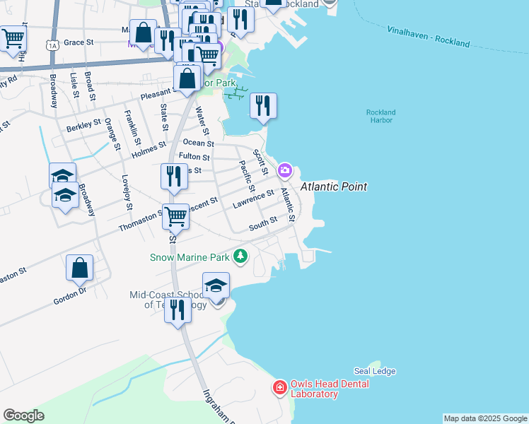 map of restaurants, bars, coffee shops, grocery stores, and more near 17 Pacific Street in Rockland