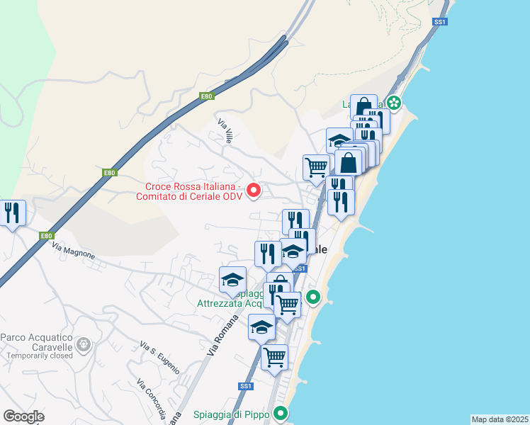 map of restaurants, bars, coffee shops, grocery stores, and more near 42b Via Pomaire in Ceriale