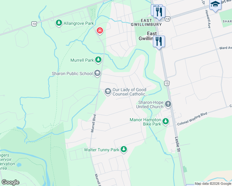 map of restaurants, bars, coffee shops, grocery stores, and more near 37 Kavanagh Avenue in East Gwillimbury