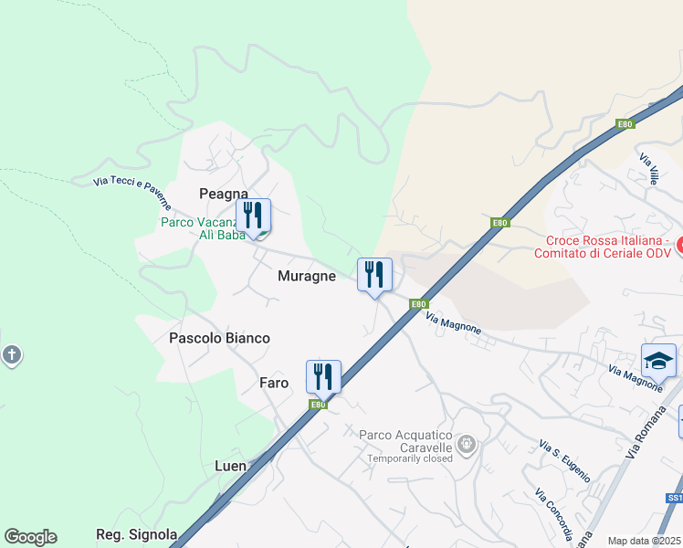 map of restaurants, bars, coffee shops, grocery stores, and more near 52 Via Nostra Signora delle Grazie in Provincia di Savona
