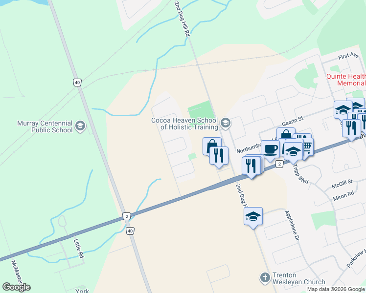 map of restaurants, bars, coffee shops, grocery stores, and more near 25 McIntosh Crescent in Quinte West