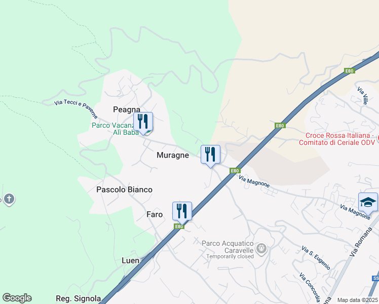 map of restaurants, bars, coffee shops, grocery stores, and more near 52 Via Nostra Signora delle Grazie in Provincia di Savona