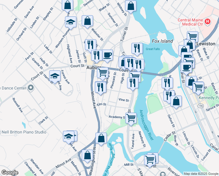 map of restaurants, bars, coffee shops, grocery stores, and more near 57 Drummond Street in Auburn