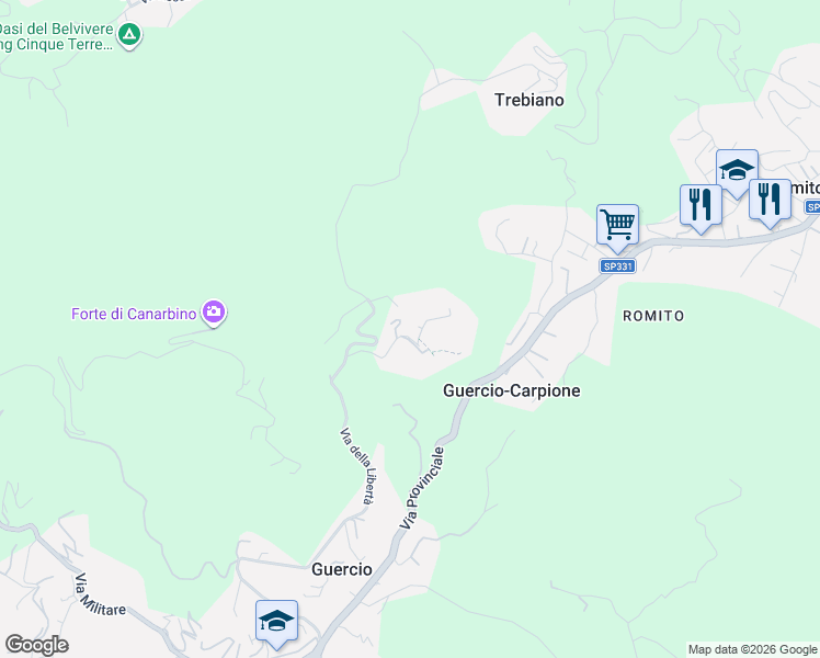 map of restaurants, bars, coffee shops, grocery stores, and more near 11 Piazza I Maggio in Cerri