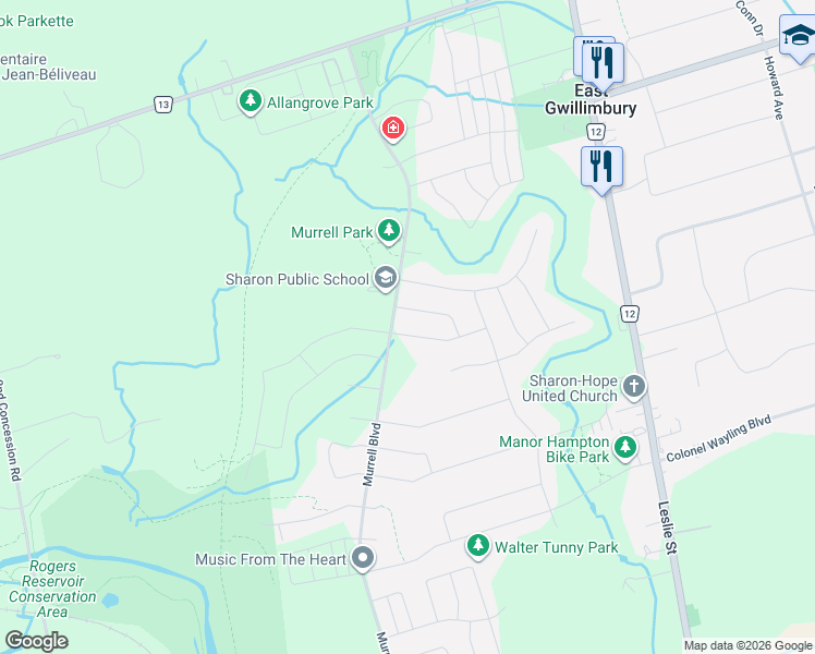 map of restaurants, bars, coffee shops, grocery stores, and more near 7 Foxberry Road in East Gwillimbury