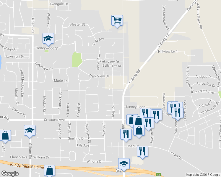 map of restaurants, bars, coffee shops, grocery stores, and more near 3036 Guadalupe Way in Eugene