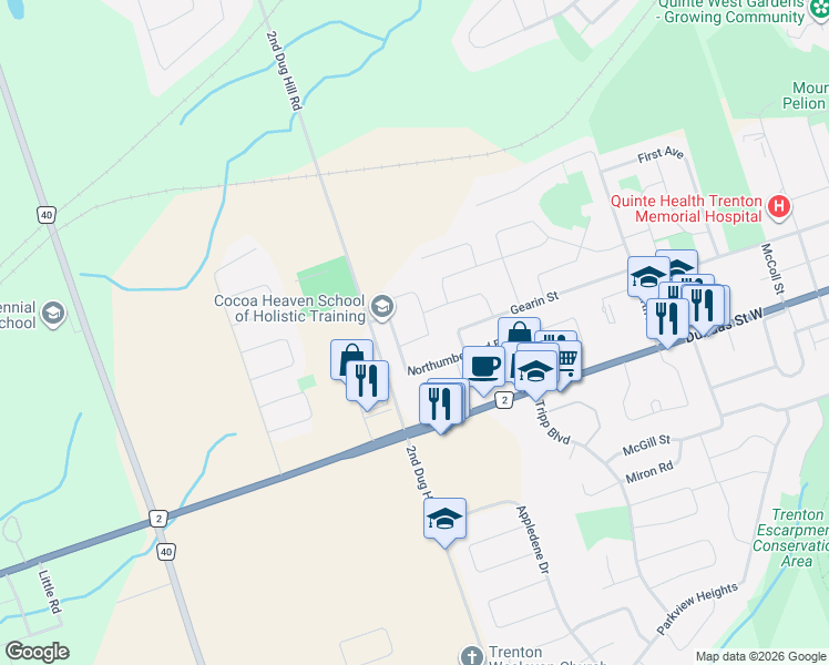 map of restaurants, bars, coffee shops, grocery stores, and more near in Quinte West