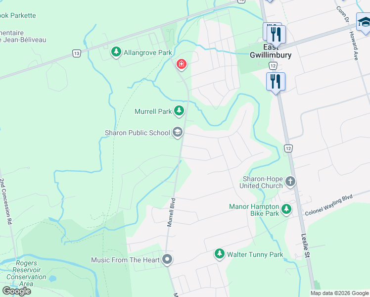 map of restaurants, bars, coffee shops, grocery stores, and more near 7 Foxberry Road in East Gwillimbury