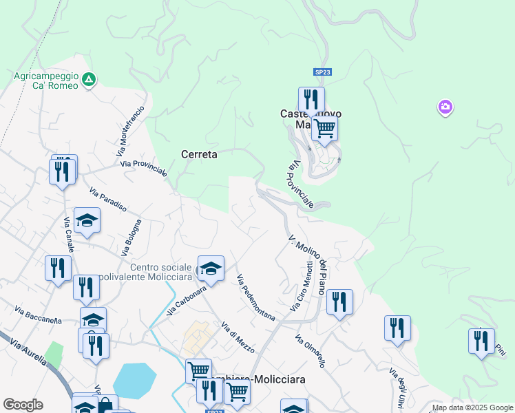 map of restaurants, bars, coffee shops, grocery stores, and more near 209 Via Provinciale in Provincia della Spezia