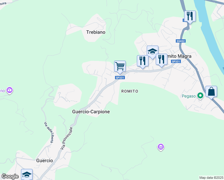 map of restaurants, bars, coffee shops, grocery stores, and more near 386 Via Provinciale in Romito Magra