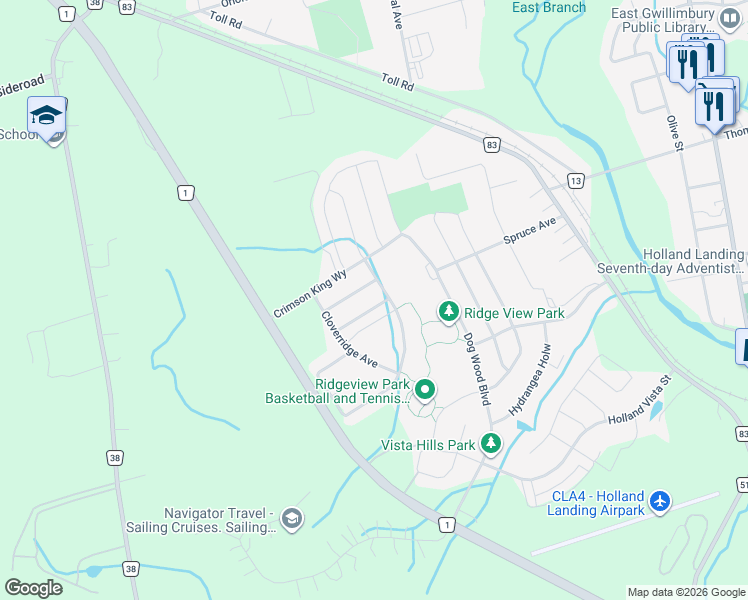 map of restaurants, bars, coffee shops, grocery stores, and more near 28 Prosperity Way in East Gwillimbury