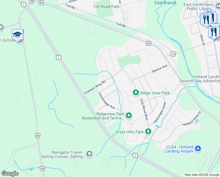 map of restaurants, bars, coffee shops, grocery stores, and more near 17 Red Rose Lane in East Gwillimbury