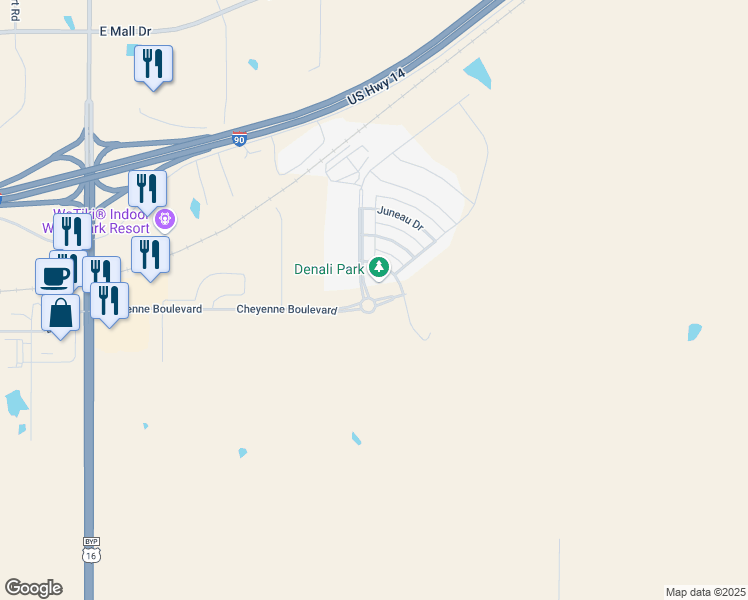 map of restaurants, bars, coffee shops, grocery stores, and more near Cheyenne Boulevard in Box Elder