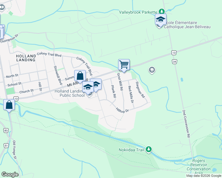 map of restaurants, bars, coffee shops, grocery stores, and more near in East Gwillimbury