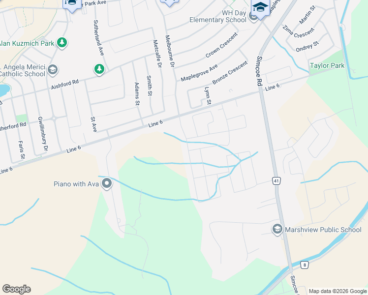 map of restaurants, bars, coffee shops, grocery stores, and more near 68 Inverness Way in Bradford West Gwillimbury