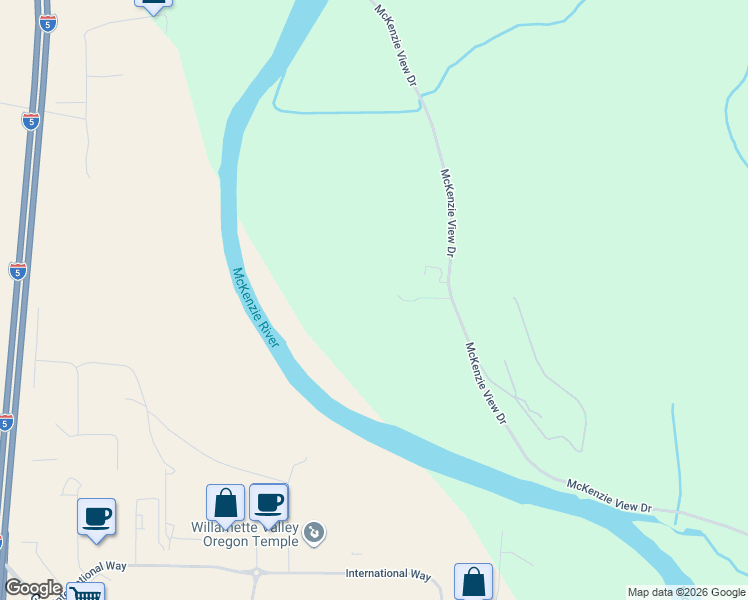 map of restaurants, bars, coffee shops, grocery stores, and more near 33670 McKenzie View Drive in Eugene