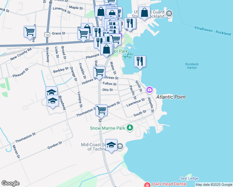 map of restaurants, bars, coffee shops, grocery stores, and more near 28 Suffolk Street in Rockland