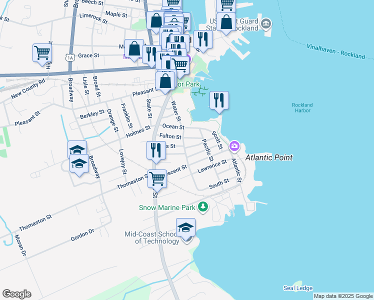 map of restaurants, bars, coffee shops, grocery stores, and more near 28 Suffolk Street in Rockland