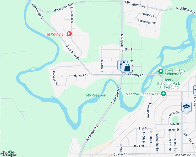 map of restaurants, bars, coffee shops, grocery stores, and more near 4409 Broadway Street in Manitowoc