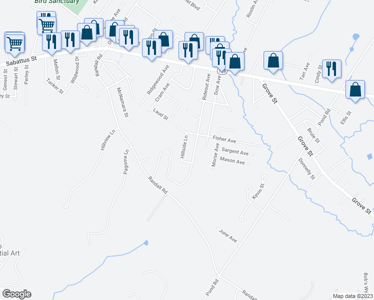 map of restaurants, bars, coffee shops, grocery stores, and more near 16 Hillside Lane in Lewiston