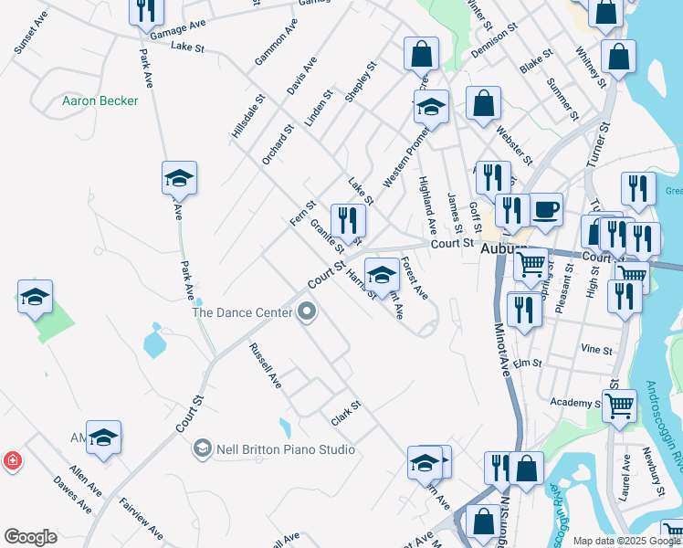 map of restaurants, bars, coffee shops, grocery stores, and more near in Auburn
