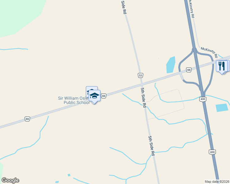 map of restaurants, bars, coffee shops, grocery stores, and more near 3778 Simcoe County Road 88 in Bradford West Gwillimbury