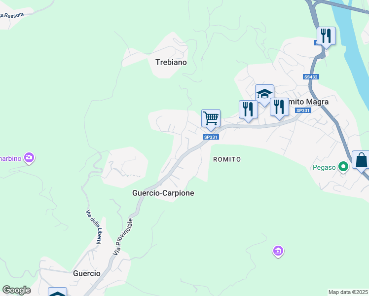 map of restaurants, bars, coffee shops, grocery stores, and more near 386 Via Provinciale in Romito Magra