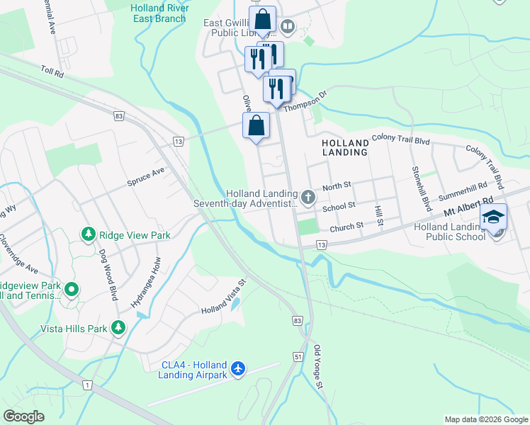 map of restaurants, bars, coffee shops, grocery stores, and more near 36 Olive Avenue in Toronto