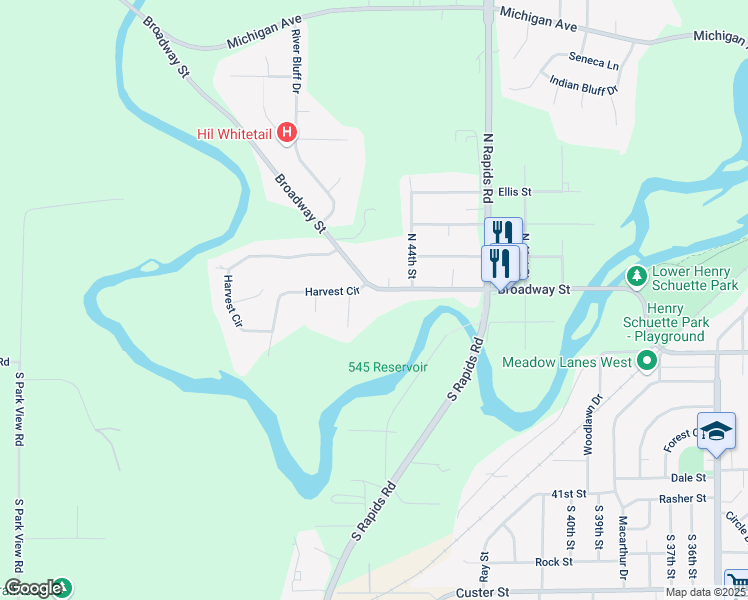 map of restaurants, bars, coffee shops, grocery stores, and more near 4409 Broadway Street in Manitowoc