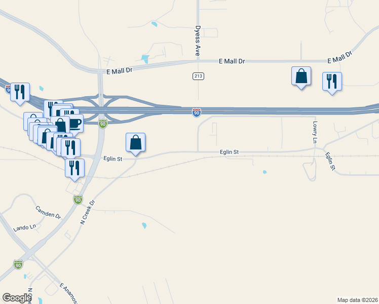 map of restaurants, bars, coffee shops, grocery stores, and more near 2701 Eglin Street in Rapid City