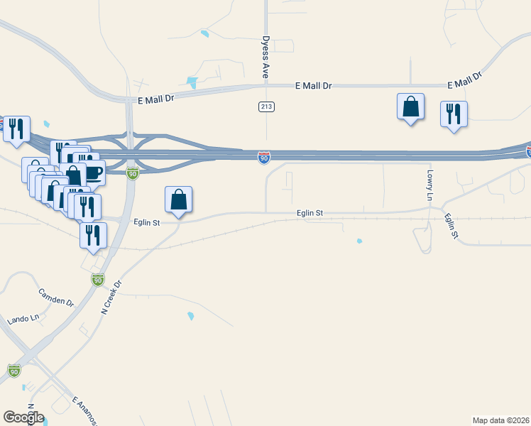 map of restaurants, bars, coffee shops, grocery stores, and more near 2701 Eglin Street in Rapid City