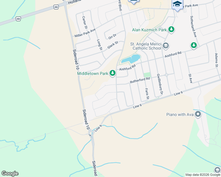 map of restaurants, bars, coffee shops, grocery stores, and more near 5 Heritage Street in Bradford West Gwillimbury